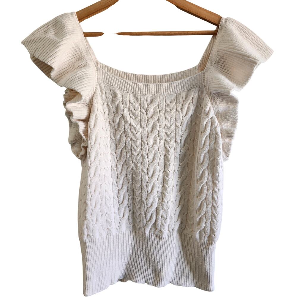 A New Day Cream Cable Knit Butterfly Sleeves Sweater Size Medium